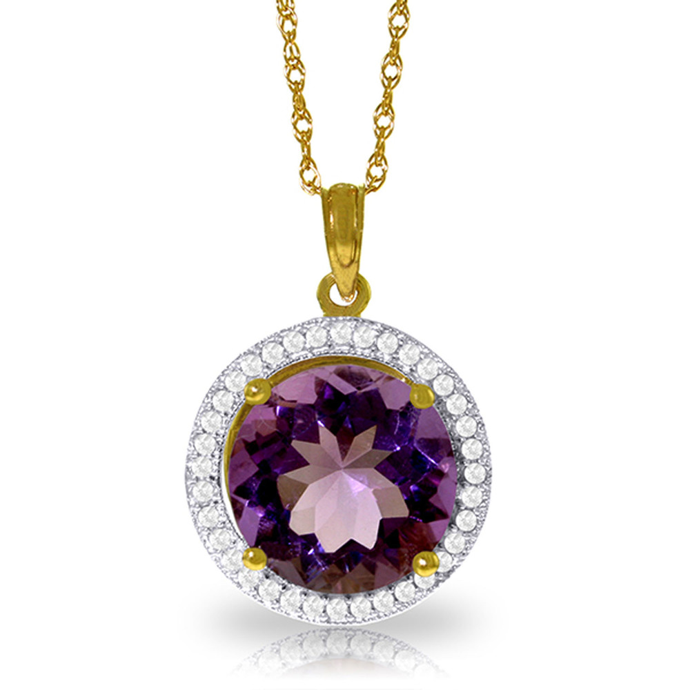 14K. SOLID GOLD NATURAL DIAMONDS & AMETHYST NECKLACE (Yellow Gold)